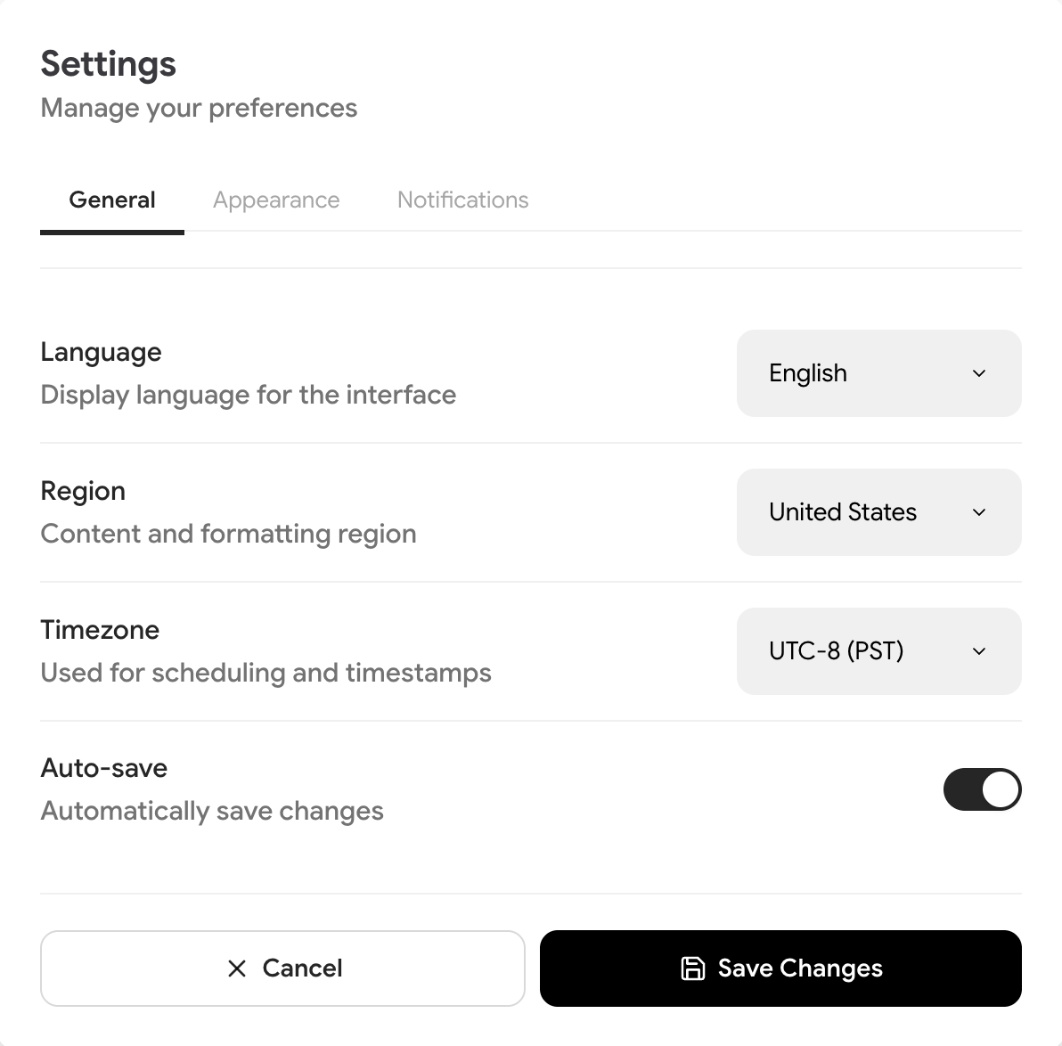 Settings Panel